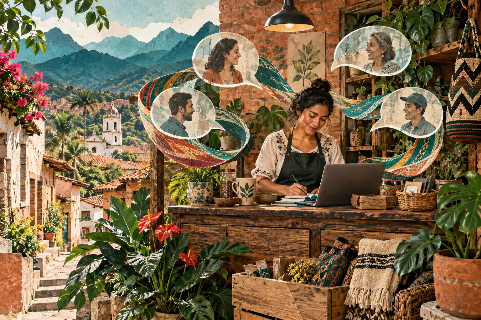 Un negocio de barrio entre montañas combina una cinta tejida con formas de conversación digital.