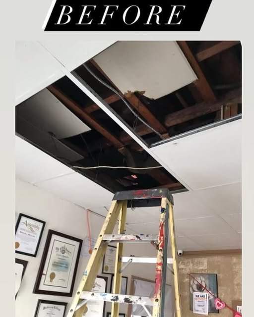 Commercial ceiling, office — before — Ramos Electrical Services